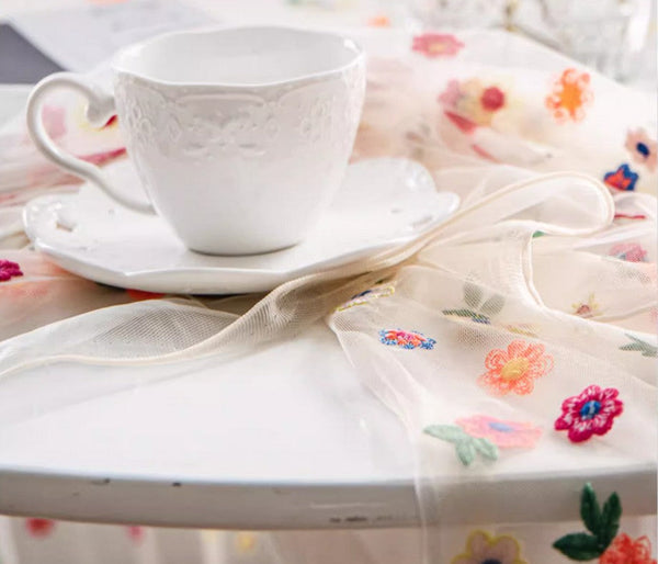 Extra Large Rectangular Tablecloth for Oval Table, Spring Flower Lace Tablecloths, Lace Embroidered Table Covers, Rectangular Table Covers for Coffee Table-HomePaintingDecor