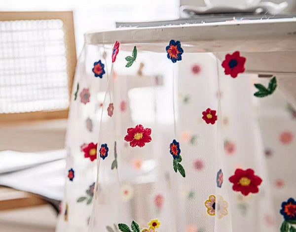 Extra Large Rectangular Tablecloth for Oval Table, Spring Flower Lace Tablecloths, Lace Embroidered Table Covers, Rectangular Table Covers for Coffee Table-HomePaintingDecor