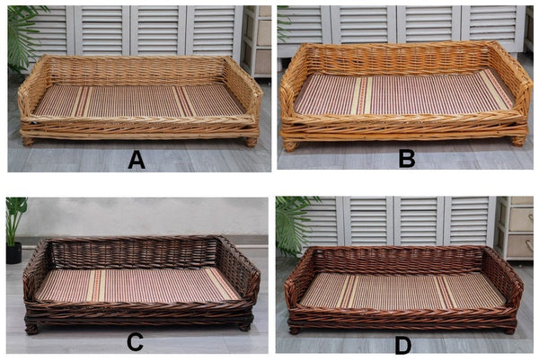 Large Hand Woven Rattan Cat Beds, Extra Large Natural Wicker Dog Bed with Washable Cushion for Indoor Cats and Dogs-HomePaintingDecor