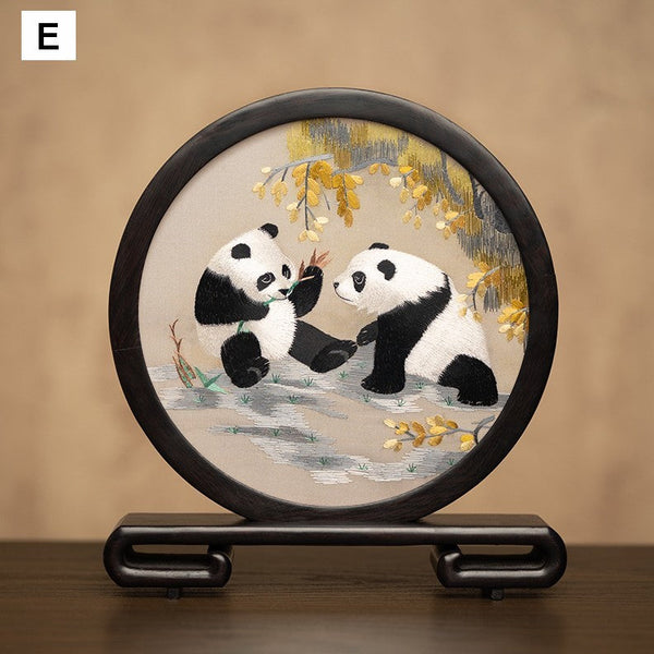Unique Birthday Gift, Exclusive Business Present Panda Embroidered Decor, Traditional Chinese Suzhou Embroidery Ornament, Premium Souvenir-HomePaintingDecor