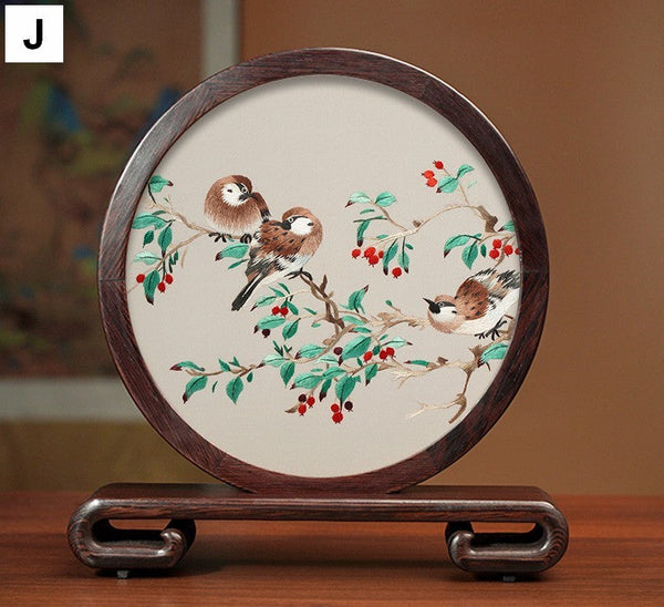 Creative Birthday Gift, Flower and Birds Embroidery Ornaments, Traditional Chinese Suzhou Silk Embroidered Ornament, Premium Souvenir, Exclusive Business Presents-HomePaintingDecor
