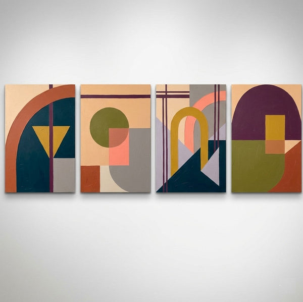 Abstract Geometric Art, Modern Wall Art for Bedroom, Multi Panel Canvas Paintings, Original Acrylic Artwork-HomePaintingDecor