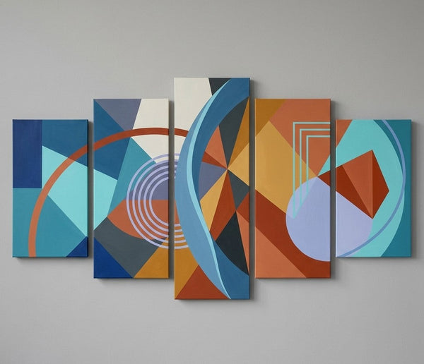 Dining Room Wall Art Paintings, Colorful Abstract Paintings, Hand Painted Acrylic Art, Geometric Modern Art-HomePaintingDecor