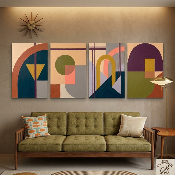 Abstract Geometric Art, Modern Wall Art for Bedroom, Multi Panel Canvas Paintings, Original Acrylic Artwork-HomePaintingDecor