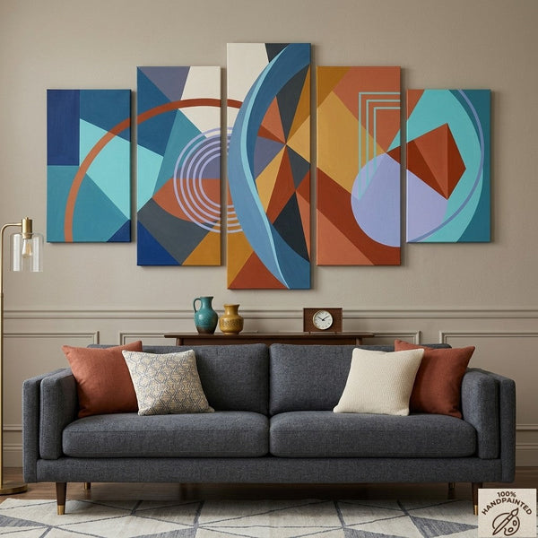 Dining Room Wall Art Paintings, Colorful Abstract Paintings, Hand Painted Acrylic Art, Geometric Modern Art-HomePaintingDecor