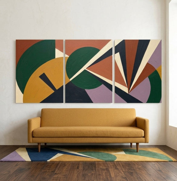 Modern Paintings for Mid Century Living Room, Multi Panel Canvas Paintings, Geometric Abstract Art-HomePaintingDecor