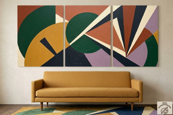 Modern Paintings for Mid Century Living Room, Multi Panel Canvas Paintings, Geometric Abstract Art-HomePaintingDecor