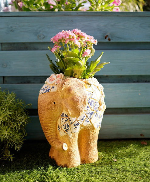 Modern Outdoor Garden Flower Pots, Extra Large Elephant Garden Flowerpots, Oversized Garden Flower Pot, Animal Statue for Garden Ornaments, Large Resin Statue for Garden-HomePaintingDecor