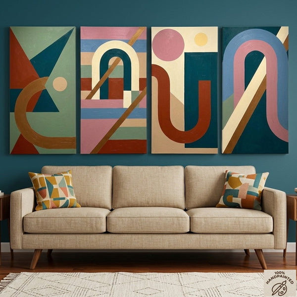Hand Painted Canvas Art, Multi Panel Wall Painting, Modern Contemporary Paintings, Geometric Abstract Paintings-HomePaintingDecor