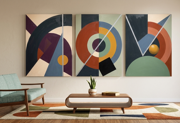 Large Group Paintings for Living Room, Multi Panel Canvas Artwork, Geometric Modern Paintings, Original Abstract Art-HomePaintingDecor