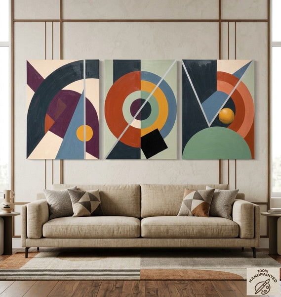 Large Group Paintings for Living Room, Multi Panel Canvas Artwork, Geometric Modern Paintings, Original Abstract Art-HomePaintingDecor
