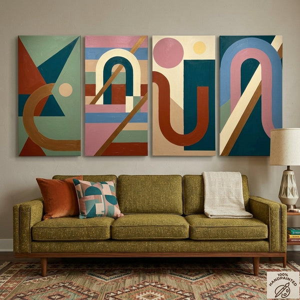 Hand Painted Canvas Art, Multi Panel Wall Painting, Modern Contemporary Paintings, Geometric Abstract Paintings-HomePaintingDecor