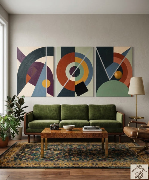 Large Group Paintings for Living Room, Multi Panel Canvas Artwork, Geometric Modern Paintings, Original Abstract Art-HomePaintingDecor