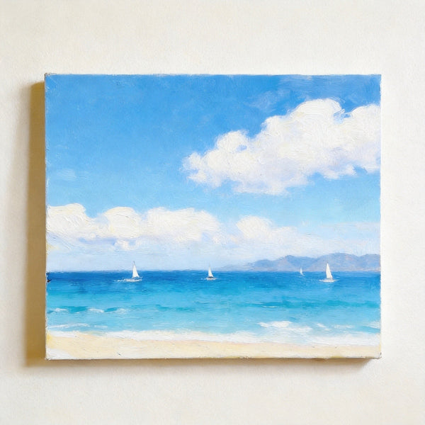 Hand Painted Canvas Art, Original Seascape Paintings, Impressions of a Sunny Seaside Day, Original Oil Paintings, Buy Small Artwork Online, Small Canvas Wall Art Paintings-HomePaintingDecor