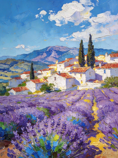 Small Original Paintings, Lavender Fields Under a Cloudy Sky, A Provencal Landscape, Impasto Paintings, Small Oil Paintings, Small Wall Paintings, Landscape Artwork Canvas Paintings-HomePaintingDecor
