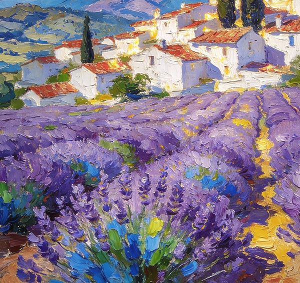 Small Original Paintings, Lavender Fields Under a Cloudy Sky, A Provencal Landscape, Impasto Paintings, Small Oil Paintings, Small Wall Paintings, Landscape Artwork Canvas Paintings-HomePaintingDecor
