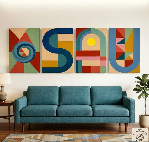 Colorful Abstact Art, Original Canvas Wall Art for Bedroom, Geometric Modern Painting-HomePaintingDecor