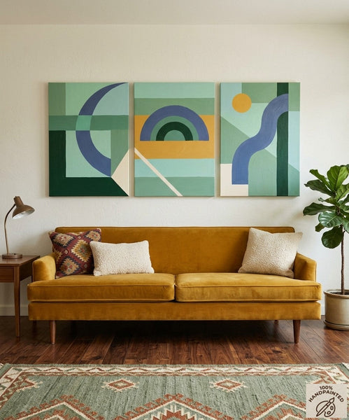 Large Group Paintings for Living Room, Multi Panel Canvas Artwork, Geometric Modern Paintings, Original Abstract Art-HomePaintingDecor