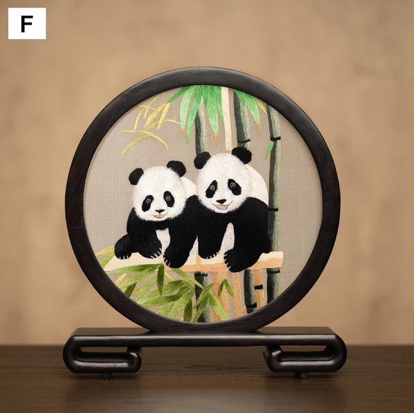 Unique Birthday Gift, Exclusive Business Present Panda Embroidered Decor, Traditional Chinese Suzhou Embroidery Ornament, Premium Souvenir-HomePaintingDecor