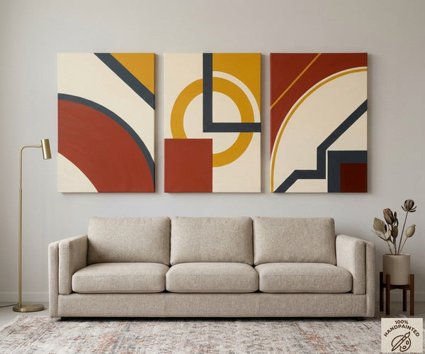 Multi Panel Group Paintings for Bedroom, Large Canvas Artwork, Geometric Modern Paintings, Original Abstract Art-HomePaintingDecor