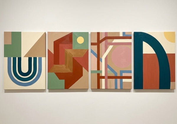 Modern Wall Art for Bedroom, Abstract Geometric Art, Multi Panel Canvas Paintings, Original Acrylic Art-HomePaintingDecor