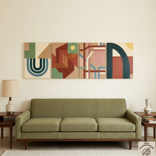 Modern Wall Art for Bedroom, Abstract Geometric Art, Multi Panel Canvas Paintings, Original Acrylic Art-HomePaintingDecor