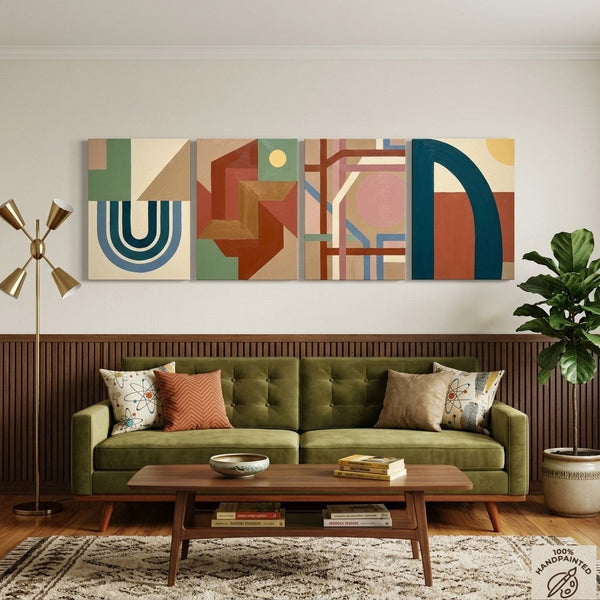 Modern Wall Art for Bedroom, Abstract Geometric Art, Multi Panel Canvas Paintings, Original Acrylic Art-HomePaintingDecor