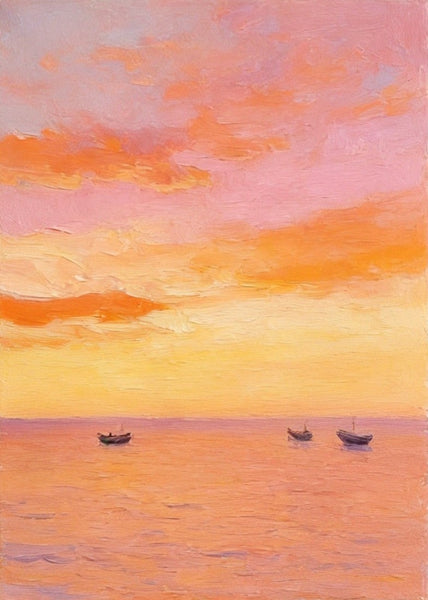 Original Oil Paintings, Hand Painted Canvas Artwork, Sunset Sail on the Horizon, Original Seascape Paintings, Buy Small Paintings Online-HomePaintingDecor