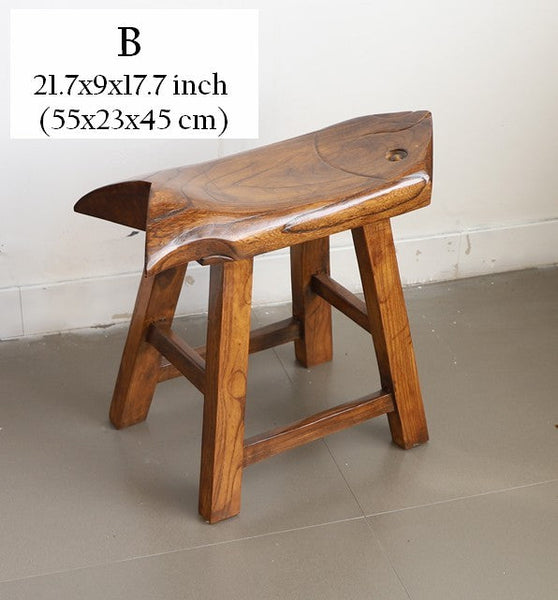 Solid Wood low Stool, Creative Shoe-changing Stool, Handmade Vintage Old Elm Wood Stool, Children's Wooden Stool, Sofa Stool, Dining Table Stool-HomePaintingDecor