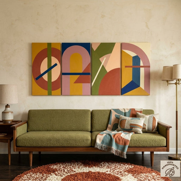 Original Canvas Wall Art for Bedroom, Geometric Modern Paintings, Colorful Abstact Artwork-HomePaintingDecor