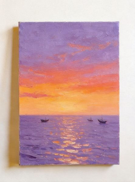 Original Seascape Paintings, Hand Painted Canvas Art, Sunset Sail on the Horizon, Original Oil Paintings, Buy Small Paintings Online, Small Canvas Artwork-HomePaintingDecor