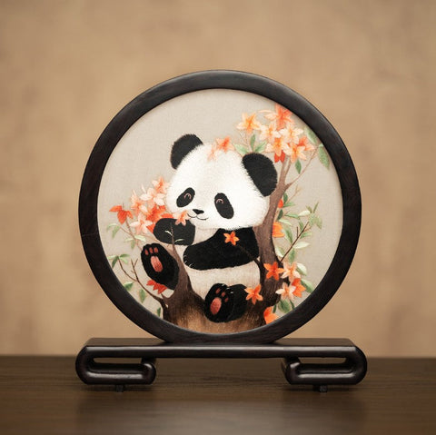 Exclusive Business Present Panda Embroidered Decor, Traditional Chinese Suzhou Embroidery Ornament, Premium Souvenir, Unique Birthday Gift-HomePaintingDecor