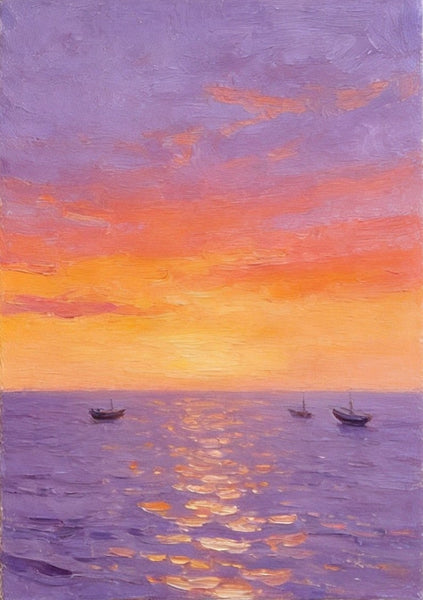 Original Seascape Paintings, Hand Painted Canvas Art, Sunset Sail on the Horizon, Original Oil Paintings, Buy Small Paintings Online, Small Canvas Artwork-HomePaintingDecor