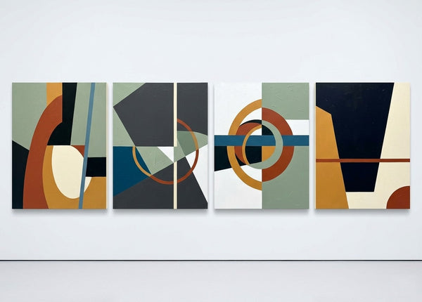 Large Multi Panel Wall Art, Original Acrylic Artwork, Abstract Geometric Art, Modern Canvas Art for Bedroom-HomePaintingDecor