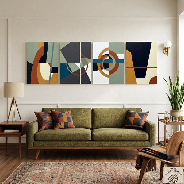Large Multi Panel Wall Art, Original Acrylic Artwork, Abstract Geometric Art, Modern Canvas Art for Bedroom-HomePaintingDecor