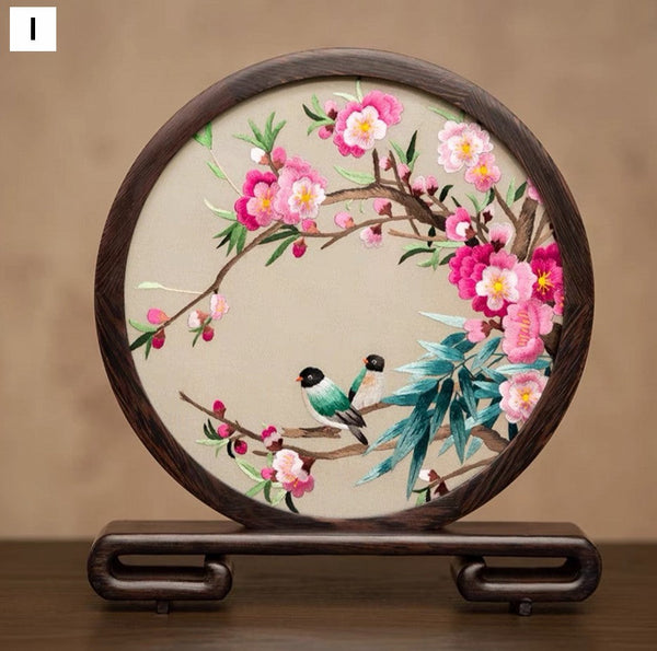 Exclusive Business Present, Flower and Bird Embroidered Decor, Unique Birthday Gift, Traditional Chinese Suzhou Embroidery Ornament, Premium Souvenir-HomePaintingDecor