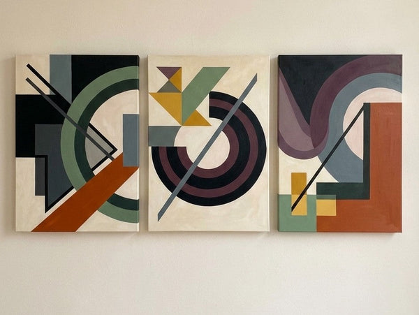 Abstract Group Paintings for Living Room, Original Abstract Art, Multi Panel Canvas Artwork, Geometric Modern Paintings-HomePaintingDecor