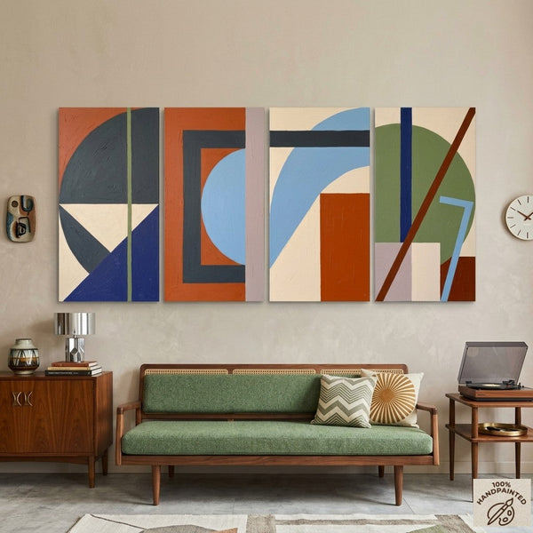Multi Panel Wall Painting, Hand Painted Canvas Art, Modern Contemporary Paintings, Geometric Abstract Painting-HomePaintingDecor