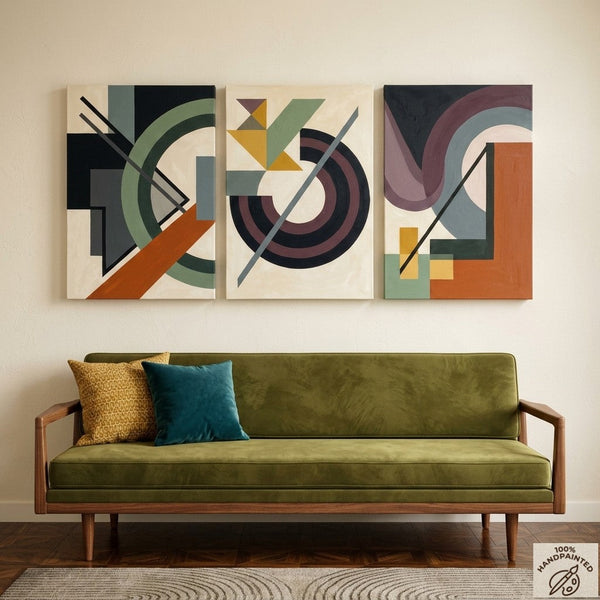 Abstract Group Paintings for Living Room, Original Abstract Art, Multi Panel Canvas Artwork, Geometric Modern Paintings-HomePaintingDecor