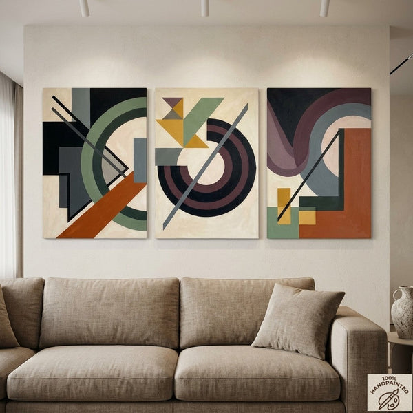 Abstract Group Paintings for Living Room, Original Abstract Art, Multi Panel Canvas Artwork, Geometric Modern Paintings-HomePaintingDecor