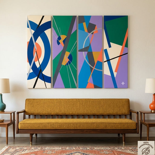 Geometric Abstract Paintings, Modern Contemporary Paintings, Hand Painted Canvas Art, Multi Panel Wall Art Paintings-HomePaintingDecor
