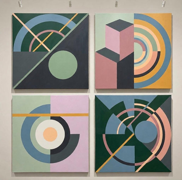 Multi Panel Canvas Paintings, Abstract Geometric Art, Modern Paintings for Living Room-HomePaintingDecor