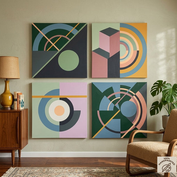 Multi Panel Canvas Paintings, Abstract Geometric Art, Modern Paintings for Living Room-HomePaintingDecor