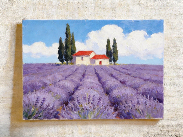 Summer Lavender Days, Original Oil Paintings, Hand Painted Canvas Art, Original Landscape Paintings, Small Canvas Wall Art Paintings, Buy Small Paintings Online-HomePaintingDecor