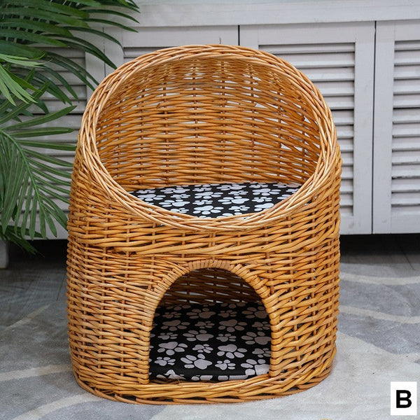 Double-Layer Cat Bed, Large Cat House Basket with Washable Cushion for Indoor Cats and Dogs-HomePaintingDecor