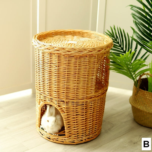 Large Cat House Basket with Washable Cushion for Indoor Cats and Dogs, Triple-Layer Cat Bed-HomePaintingDecor