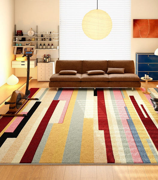 Large Geometric Rugs for Living Room, Contemporary Modern Rugs for Bedroom, Colorful Abstract Modern Area Rugs for Dining Room