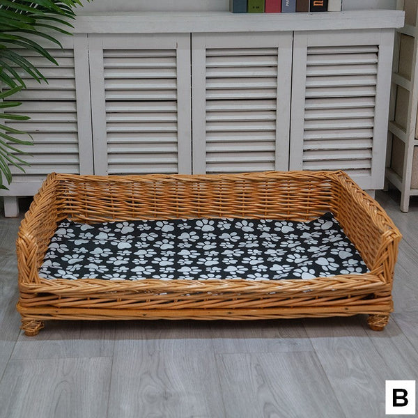 Large Hand Woven Rattan Cat Beds, Extra Large Natural Wicker Dog Bed with Washable Cushion for Indoor Cats and Dogs-HomePaintingDecor