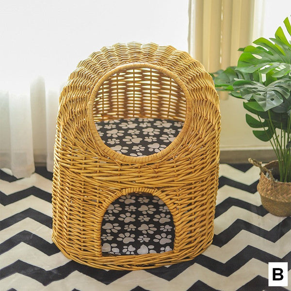 Large Cat House Basket with Washable Cushion for Indoor Cats and Dogs, Double-Layer Cat Bed-HomePaintingDecor