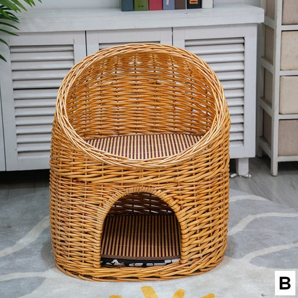 Double-Layer Cat Bed, Large Cat House Basket with Washable Cushion for Indoor Cats and Dogs-HomePaintingDecor